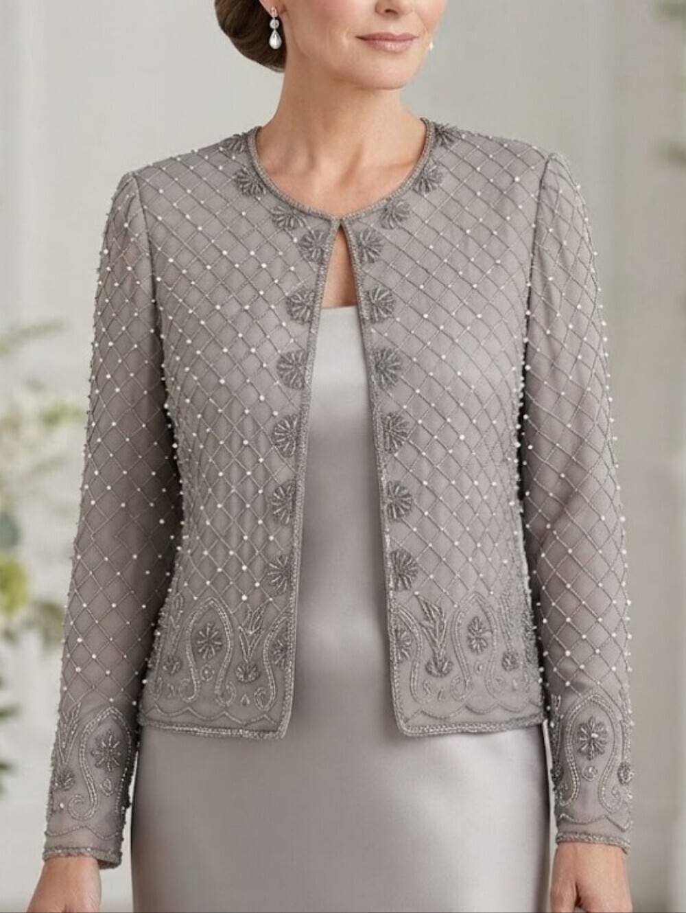 Adrianna Papell Occasions Taupe Mother Of The Bride Beaded Jacket 8